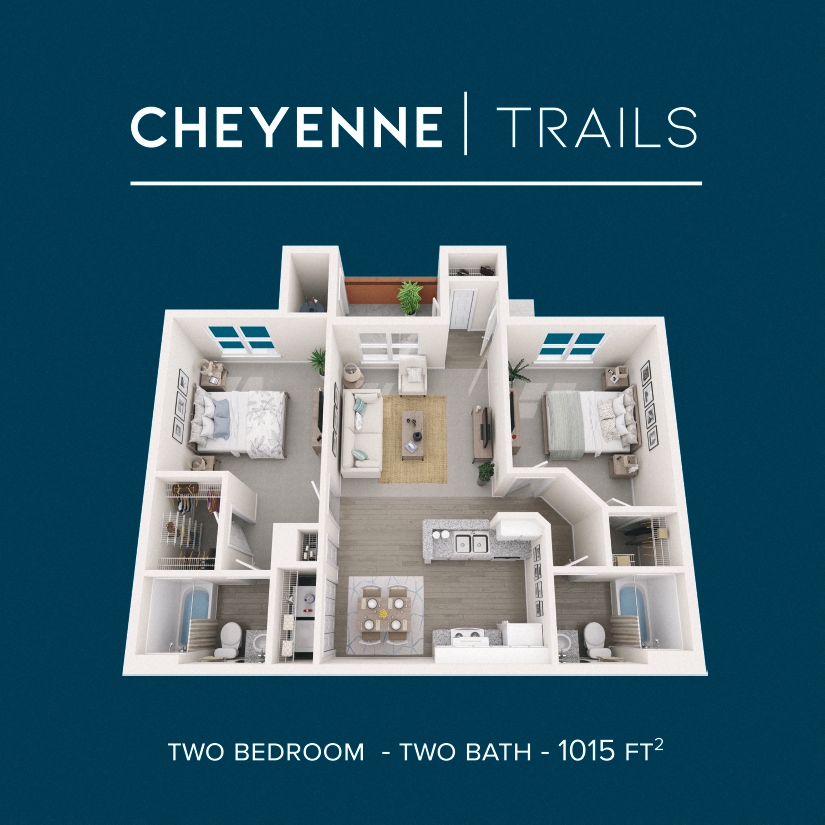 Floor plan for 2 beds, 2 baths, 1015 sqft